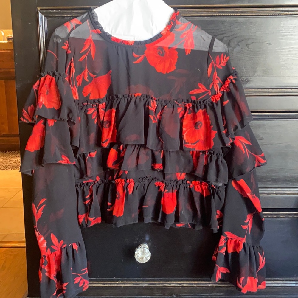 Black with red flowers long sleeve